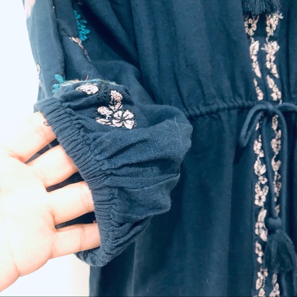 ZARA BLUE COTTON FLORAL EMBROIDERED BOHO DRESS.SIZE SMALL - Picture 9 of 12